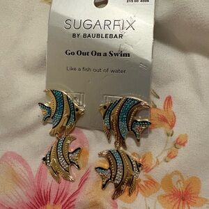 BaubleBar Gold and Blue Fish Earrings
